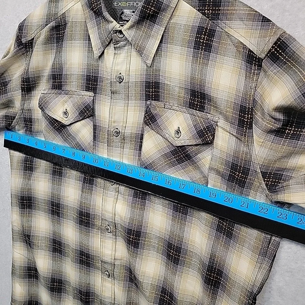 ExOfficio Travel Wear Shirt Mens Large Tan Plaid Long Sleeve Fishing Hiking